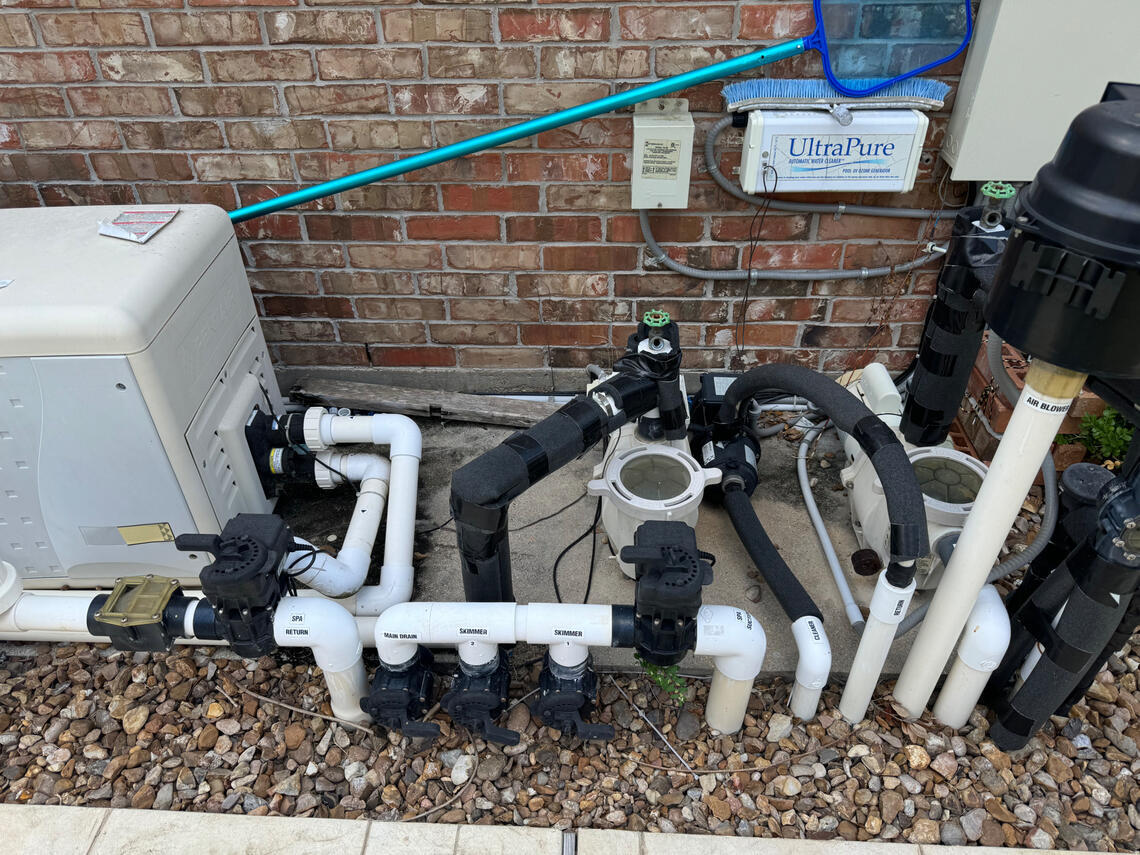 Before picture of a Pentair Intelliflo 3 variable speed pump install in Fulshear Texas by Drew Pools.
