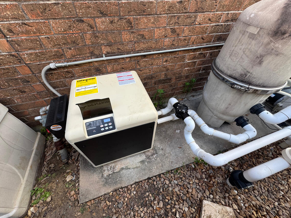 After Install Picture Pentair Mastertemp pool heater in Katy TX, by Drew Pools. Professional after picture of Pentair Mastertemp pool heater install in Katy, TX, by Drew Pools.